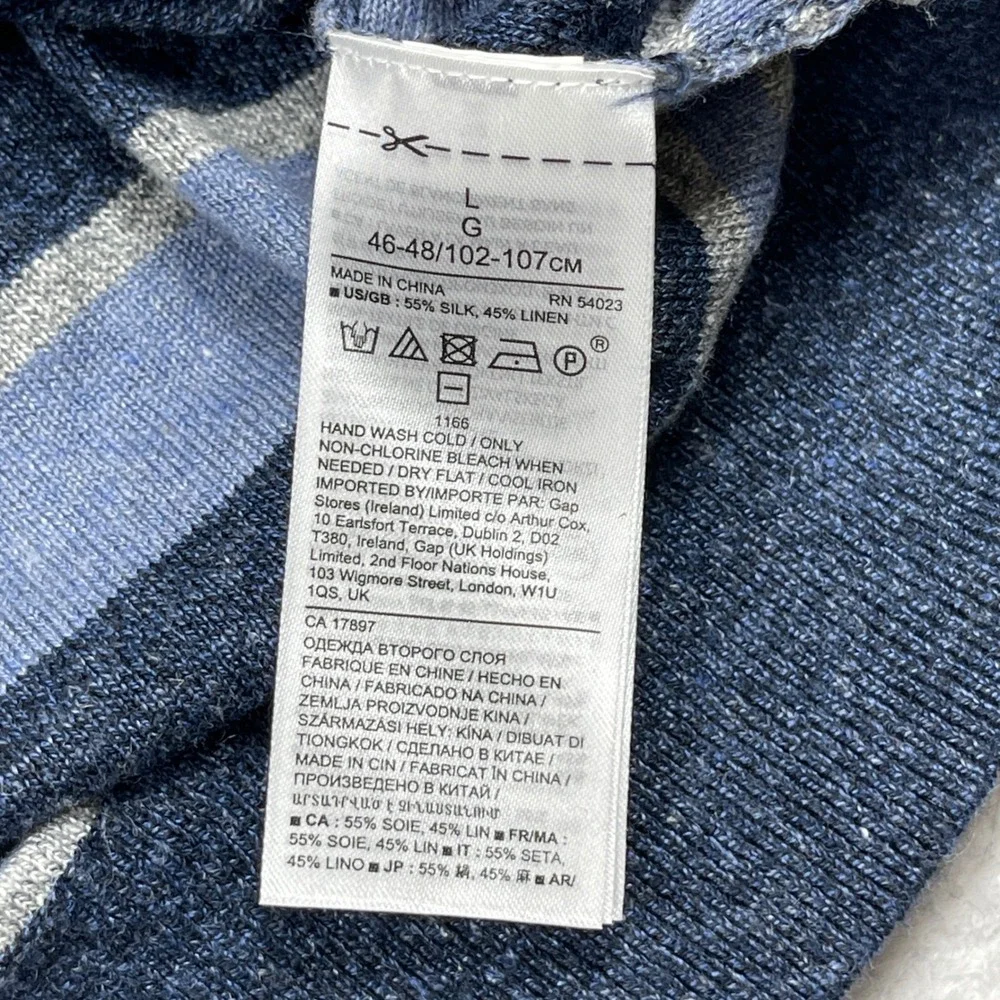 Banana Republic Sweater Mens L Blue Silk Linen Striped Crewneck Preppy Coastal